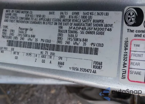 2015 Ford Fiesta Se from USA, damaged, VIN 3FADP4BJ5FM200748